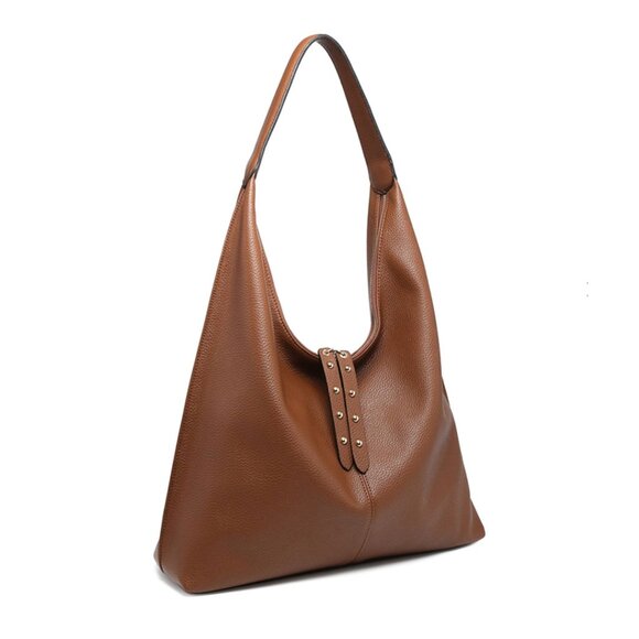 Large Brown Pebbled Vegan Leather Hobo Bag - Picture 3 of 7